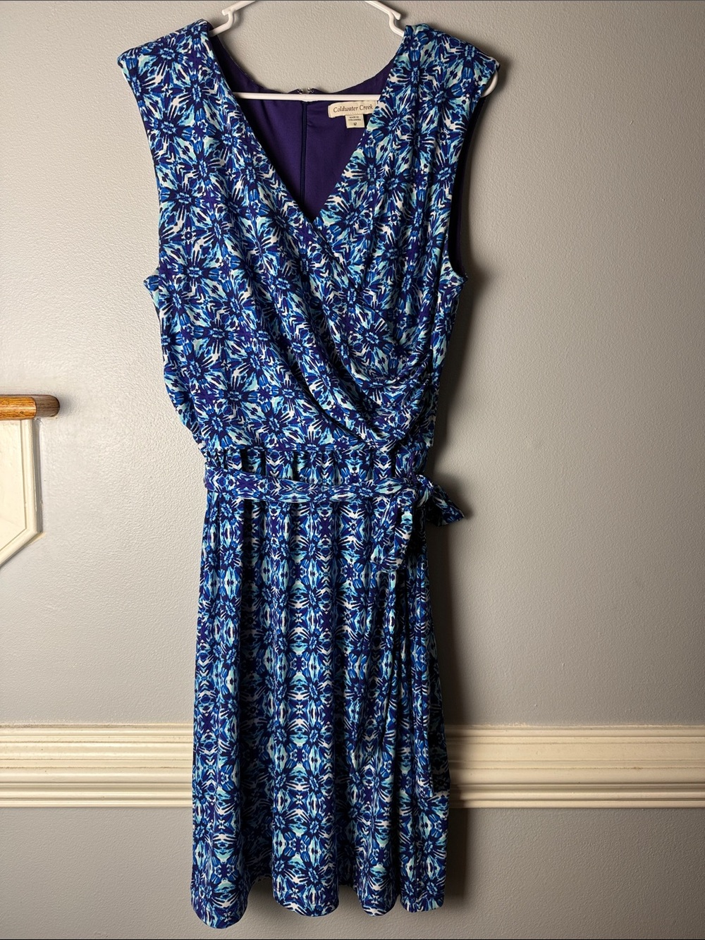 Coldwater Creek Blue Floral Sleeveless Wrap Midi Dress